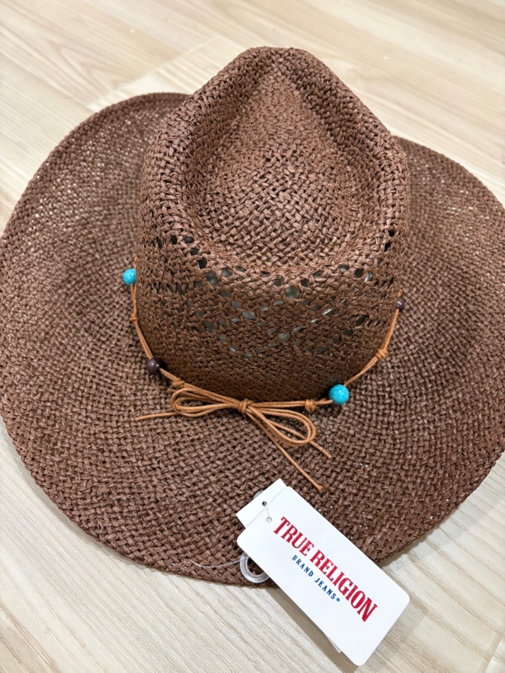 True Religion Brown Woven Western/Beach Straw Hat w/Adjustable Band - Picture 4 of 5